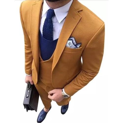 Handsome Single Breasted Groom Wear Tuxedos Peak Lapel Wedding Formal Suits Party Evening Best Man Blazer (Jacket+Pants+Vest)
