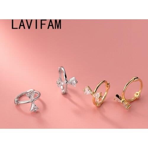 Small Round Circle Hoop Earrings 925 Sterling Silver for Women Cubic Zirconia CZ Bowknot Bow Earring Delicate Huggie Jewelry