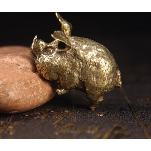Copper Flying Pig Statue Home Decoration Chinese 12 Zodiac Antique Brass Lucky Animal Pig Figurine Desktop Ornaments Tea Pet