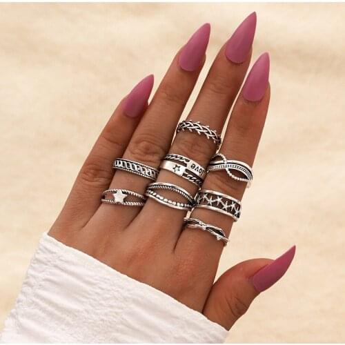 Modyle Leaf Star Crescent Rings for Women Antique Punk Knuckle Midi Rings Set Vintage Anillos Jewelry Accessories