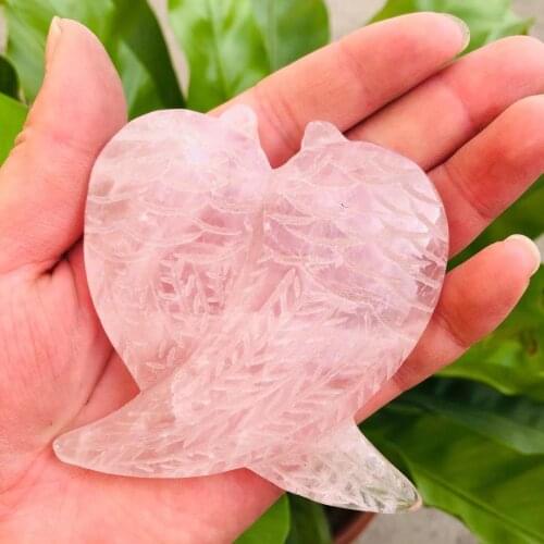 MOKAGY 3 Inch Natural Pink Rose Quartz Stone Crystal Angel Wing 1pc