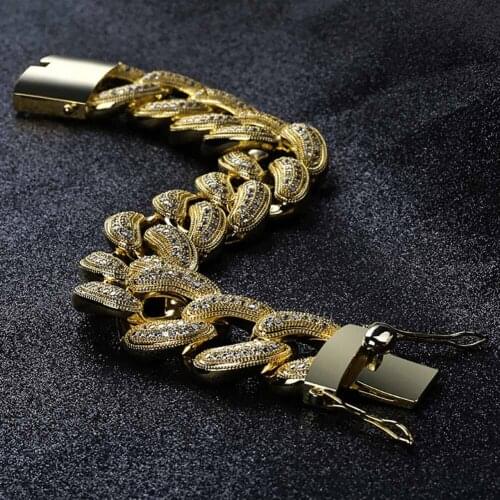 Mens Luxury Chunky Bling Miami Cuban Link Bracelets Watchband Hip hop Jewelry Cubic Zirconia Cuban Chain Bracelets 28mm