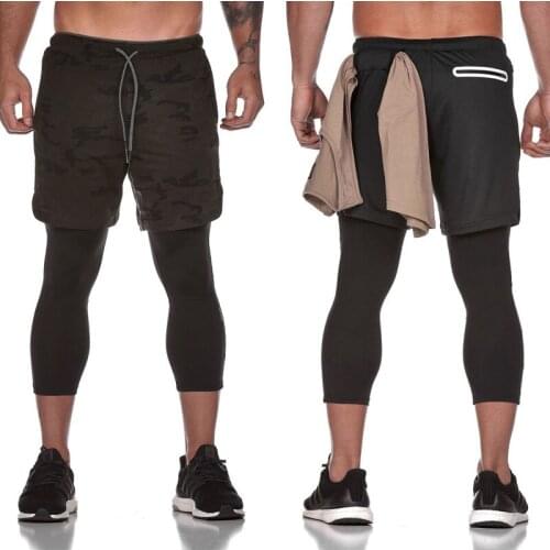 Mens Sporting Pants Elastic Breathable Two Piece Running Joggers Training Pants Gyms Ankle-Length Pants Quick-drying Men Pants