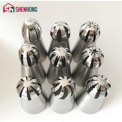 9PC/Set Russian spherical Ball Stainless Steel Icing Piping Nozzle Pastry Tips Fondant Cupcake Baking Tool Sphere Shape Cream