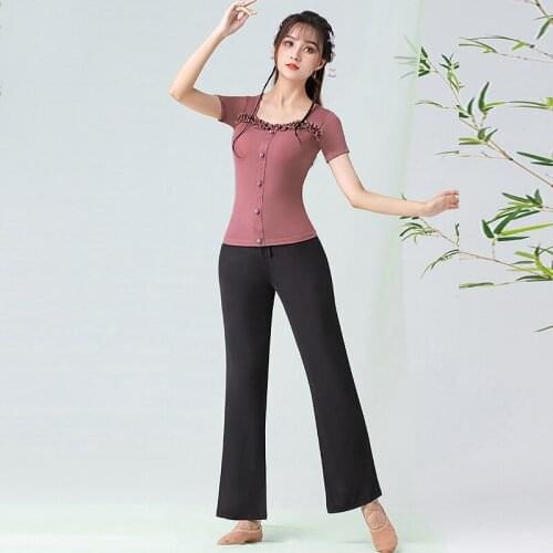 New Latin Dance Clothing For Women Adult Oriental Classical Dance Practice Clothes Modern Ballroom Dance Tops Pants DQL5834