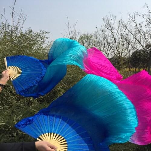 New dyed 1pc Left+1pc Right 100% pure silk silk Veils dancing Fans 100% real silk Fan Veils 1pair 180*90cm fast delivery