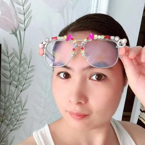 Square Pearl Diamond Sunglasses For Women Brand Designer Transparent Sun Glasses Eyewear Shades Oculos Lunette De Soleil Gafas