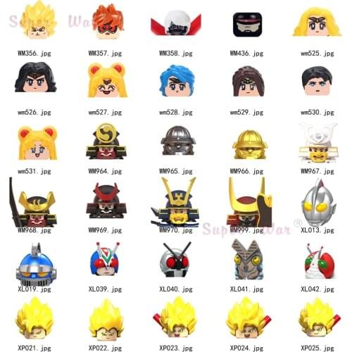 Single Cartoon ONE PIECE Dragones UltraMans Samurai Masked Riders Head accessories Building Blocks toys Series-100