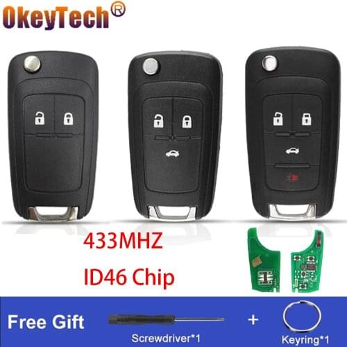 OkeyTech 2/3/4 Button Remote Control Car Key For Chevrolet Aveo Cruze Orlando Flip Folding Key 433MHz ID46 Chip With HU100 Blade