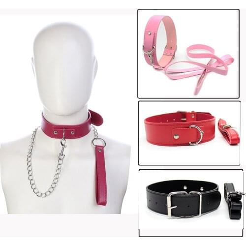 BDSM Bondage Sex Collar With Leash PU Leather Fetish Slave Harness Choker Necklace SM Collar Restraints Sex Toys For Adults