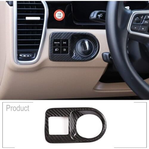 Real Carbon Fiber Car Headlight Switch Frame Trim For Porsche Cayenne 2018 2019