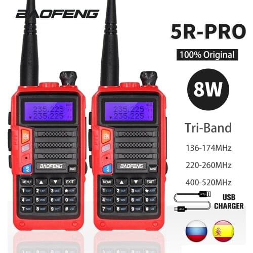 2pcs 8W High Power BaoFeng UV-5R Pro Walkie Talkie Tri-Band Portable Two Way Ham Radio 200-260MHz FM Transceiver UV 5R Upgrade