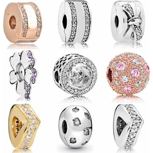Rose Cosmic Star Signature Leaves Radiant Hearts 925 Sterling Silver Spacers Clip Stopper Beads Fit Pandora Bracelet Diy Jewelry