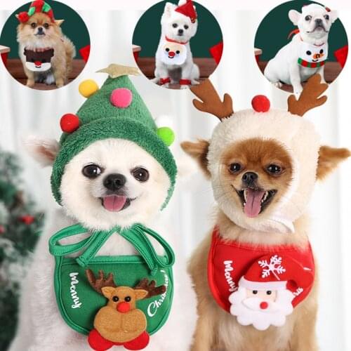 Pet Christmas Hat Cute Antlers Saliva Towel Multicolored Balls Hat Dog Clothes Puppy Bib Dog Christmas Dress Up Supplies
