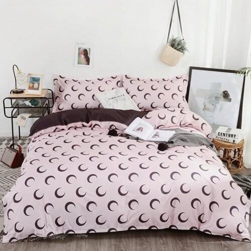 Pink Bedding Set, 220x240 Duvet Cover Pillowcase 3pcs ,Moon pattern Quilt Cover,Double Queen King Size Bed Sets,Black sheets