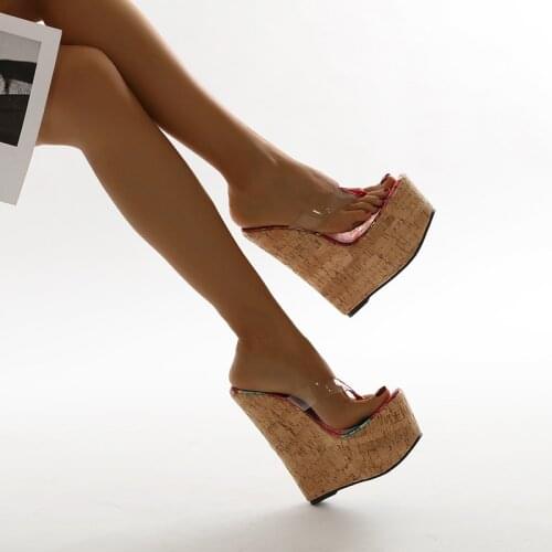 Summer shoes Transparent Peep Toe Platform Wedges Slippers Sandals Women Fashion High Heels Female Shoes Jelly dress Slippers