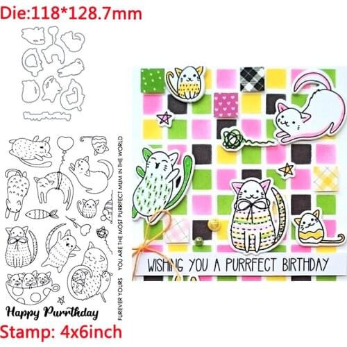 Lovely Cats And Mice Happy Words Metal Cutting Dies&Transparent Clear Stamps For DIY Scrapbooking Album Paper Cards New 2020