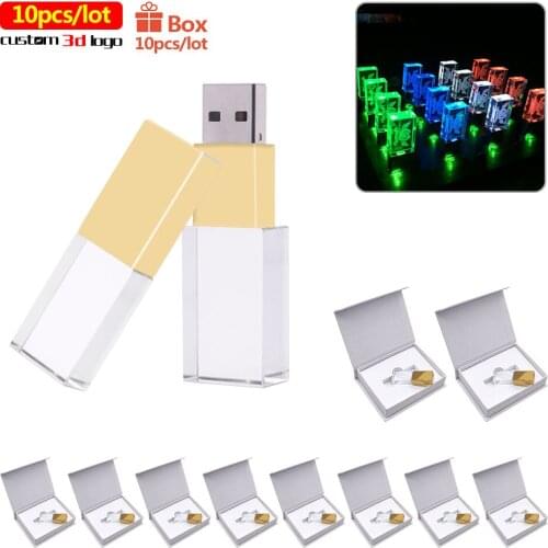 10pcs/lot Crystal usb flash 4GB 16GB 32GB Customize 3d logo 64GB 128gb Usb Flash Drive memory stick Pendrive flash USB2.0 gifts