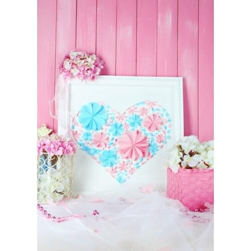 Pink wall vinyl photo backgrounds heart shape flowers valentines photography backdrops of photo studio props Fotografia F-3043