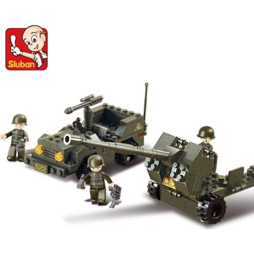 Military Land Assault World War II Armored Fighting Vehicle WW2 Light Artillery Weapon Transport Vehicle Building Blocks