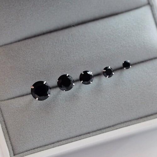 Cute Female 3/4/5/6/7/8mm Black Round Zircon Earrings Silver Color Wedding Jewelry Boho Small Stud Earrings For Women