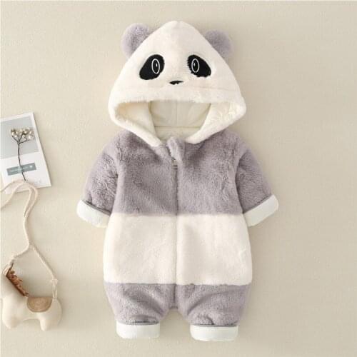 0-12 Months winter children clothing Newborn baby romper pajama velvet warm sleep bag cartoon panda animal baby clothes outfit