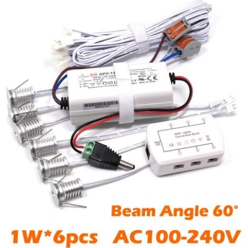 1W*6pcs/set cabinet spot led light AC110V/220V showroom gallery mini spotlight with meanwell driver