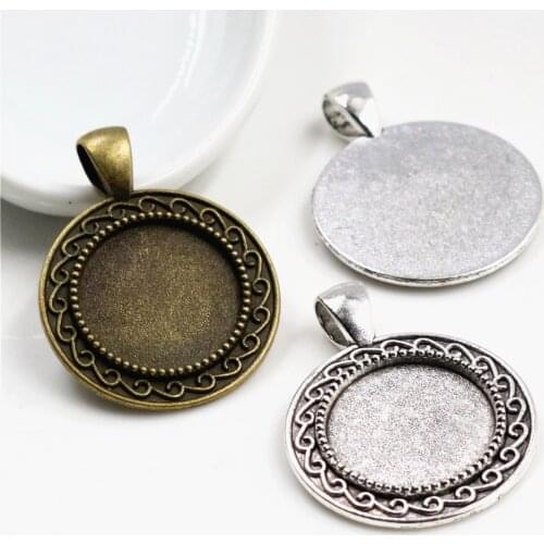 10pcs 18mm Inner Size Antique Bronze And Silver Plated S Texture Style Cabochon Base Cameo Setting Charms Pendant