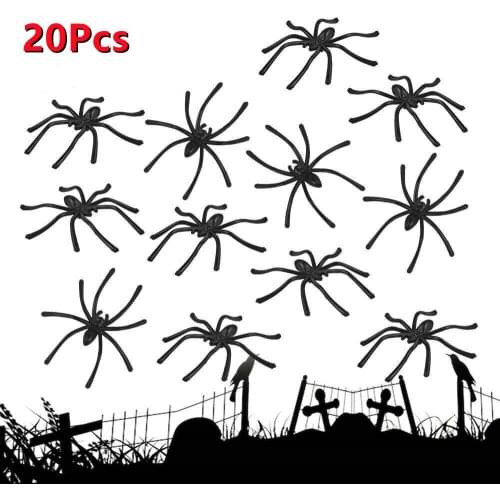 20pcs Horror Black Spider Haunted House Spider Web Bar Party Decoration Supplies Simulation Tricky Toy Halloween Decoration