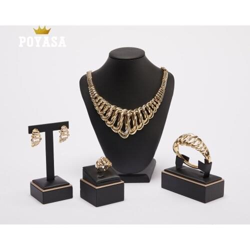 2019 Bridal Gift Nigerian Wedding African Beads Jewelry Set Brand Woman Fashion Dubai Gold Color Jewelry Set Wholesale Design