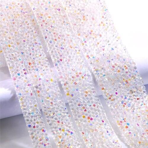 3 Yard Clear AB Pink AB and AB Color Hot Fix Rhinestone Ribbon with Acrylic Diamond For DIY Clothing Decorations Width 1cm
