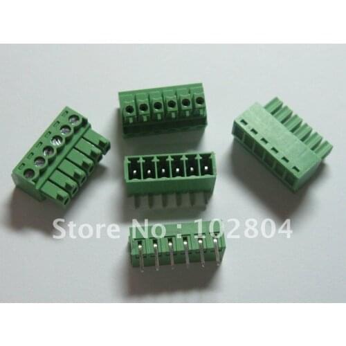 60 pcs Angle 6pin/way Pitch 3.5mm Screw Terminal Block Connector Green Color Pluggable Type with angle pin