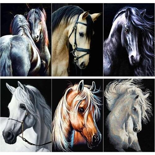 New 5D DIY Diamond Painting Animal Cross Stitch Dark Horse Diamond Embroidery Full Square Round Drill Home Decor Manual Art Gift