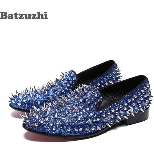 Batzuzhi Handmade Italian Type Shoes Men Round Toe Flats Fashion Leather Dress Shoes Rivets Shoes Men Party and Wedding! 38-46