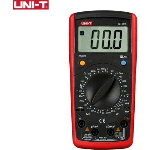 UNI-T UT39A Digital Multimeters Manual Range Current Voltage Cap Ohm Transistor Diode Tester Data Hold Battery Test