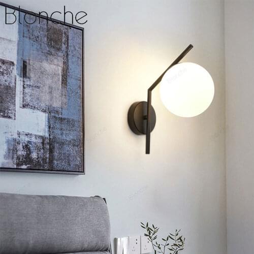 Black Gold Nordic Glass Wall Lamp Led Indoor Moon Wandlamp Bedroom Aisle Decor Round Modern Bedside Light Wall Lights Sconces