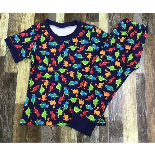 Childrens boutique black cartoon cute dinosaur pattern pajamas set with short sleeves