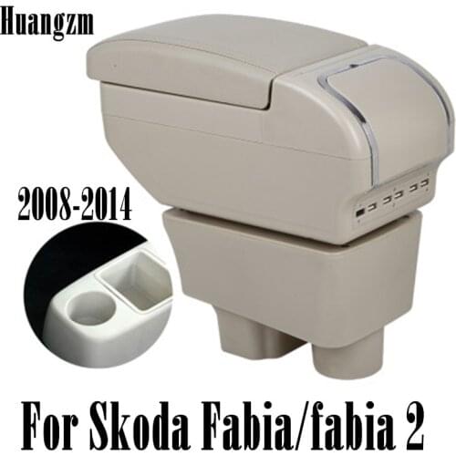 Dual Layer Large Space Center Console Storage Box For Skoda Fabia/fabia 2 2008-2014 Armrest box with USB Charging Cup holder ash