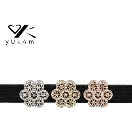 YUKAM Jewelry Silver Color Crystals Flower Snow Flake Christmas Snowflake Slide Charms Keepers for Bracelets Accessories Making