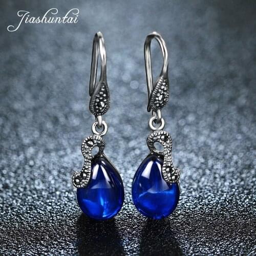 JIASHUNTAI Retro 100% 925 Sterling Silver Drop Earrings For Women Natural Precious Stones Vintage Thai Silver Earring Jewelry