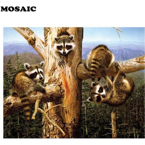 Full square round drill diamond embroidery raccoon play art,5d diamond painting cross stitch diamond mosaic animal painting art