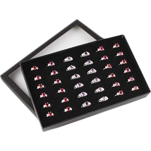 36Slot Black Velvet Sponge Ring Display Box Cardboard Jewelry Storage Case Holder Showcase Ring Cufflink Jewelry Tray With Lid