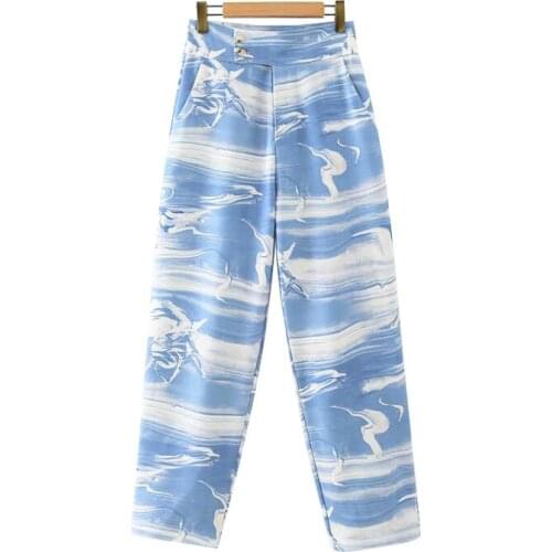 Klacwaya Women 2020 Chic Fashion Animal Print Side Pockets Pants Vintage High Waist Zipper Fly Female Ankle Trousers Mujer