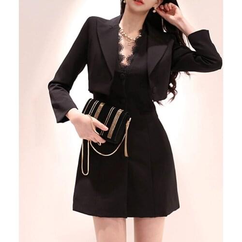 Fashion short wild suit new arrival elegant sleeveless lace mini a-line dress 2 pieces sexy high quality work style women set