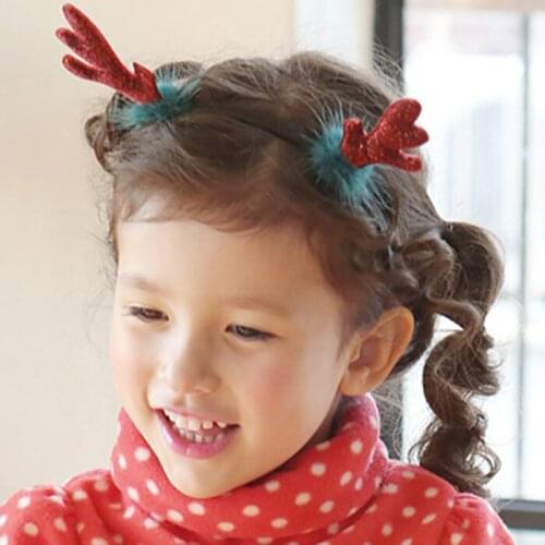 15pcs Fashion Cute Glitter Deer Ears XMAS Hard Hairbands Solid Fur Pom Pom Headband Christmas New Year Party Hair Accessories