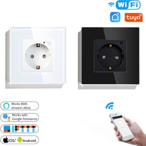 Power Socket Black Wall EU WiFi Smart Plug Standard Electric Outelets Tuya APP Control Works With Alexa Google Assistant
