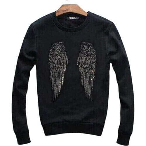 Hot Drill Sweatshirt Men Hip Hop Autumn Winter Men Rhinestone anime Hoodie Warm Fleece Casual New Sportswear