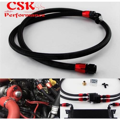 63" 8AN N/S Nylon Steel Braided Oil Cooler Filter Hose Oil Fuel Line + Fittings Black / Silver