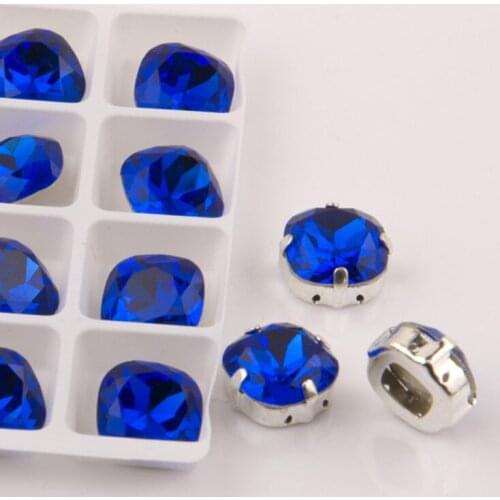Cushion Cut 4470 K9 Crystal SW 243 Blue Sew On Glass Rhinestones Claw Stones Silver Base Stones For Clothes
