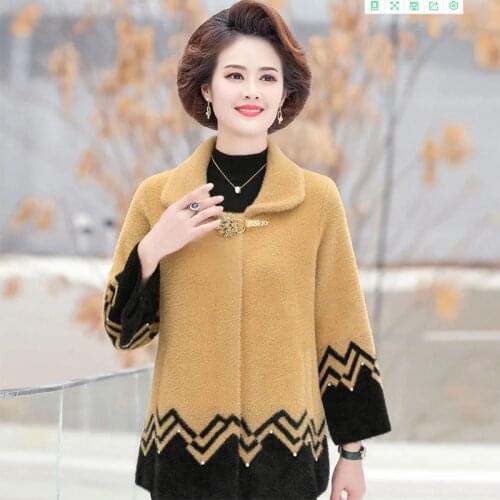 Mom Wears Autumn Winter Imitation Mink Velvet Coat Elderly Middle-Aged Women Woolen Female Coats Faux Fur Coats Cardigan 56
